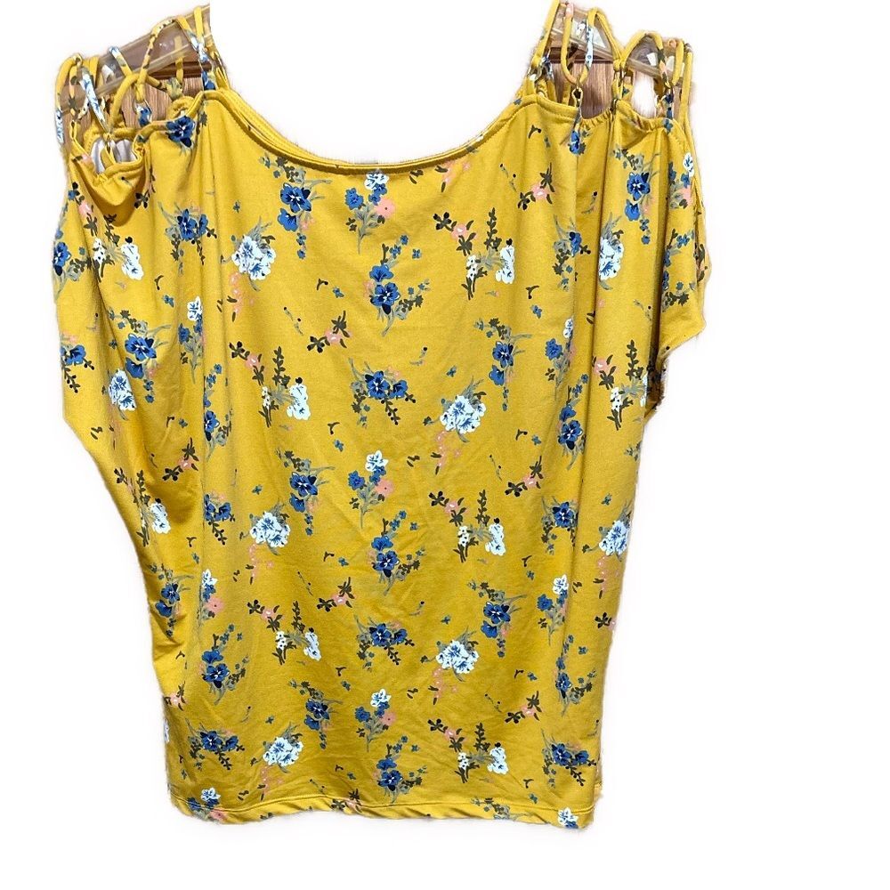 Women’s Medium Hayden Los Angeles Yellow Floral Stretchy Blouse